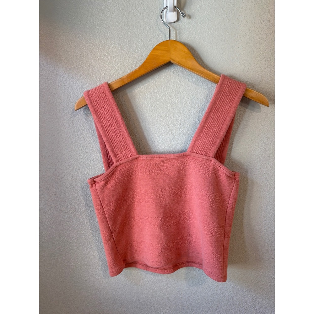 Daily Practice Anthropologie Tank Top Womens Sm Coral Pink Textured Knit Square - Picture 3 of 5